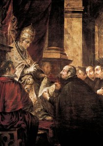 Svatý Ignác z Loyoly Přijímá bulu řádu jezuitů od papeže Pavla III., obraz Juan de Valdes Leal
