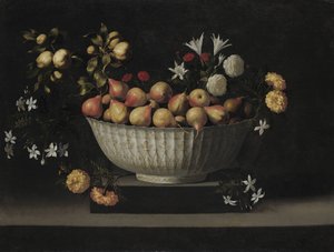 Květiny a ovoce v čínské misce, c. 1645.