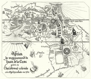 Afrika, z mapy světa Juan de la Cosa z roku 1500 (rytina) od Juan de la (after) Cosa