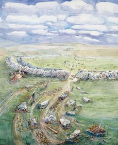 Avebury Henge ve výstavbě (akvarel na papíře) od Judith Dobie