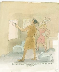 Mistr řemeslník kreslí návrhy pro Juliinu mozaikovou podlahu, 2003. od Judith Dobie