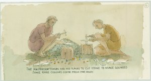 Dvě postavy, které bourají kámen a vytvářejí malé čtverečky pro mozaikáře, 2003. od Judith Dobie