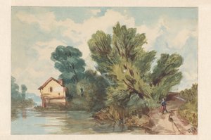 Krajina s chodcem a domem na vodě od Judith Ph. Metelerkamp (signed by artist)