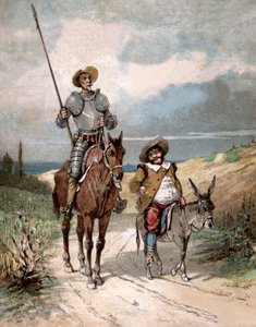 Don Quijote a Sancho Panza, ilustrace knihy Miguela de Cervantese „Historie Dona Quijota“, rytina podle Julese Davida