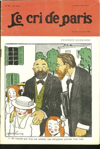 Ilustrace Abel Faivre (1867-1945) pro obálku Le Cri de Paris, 04.09.10 - „“ Nedotýkejte se příliš dětí, letadla vás vidí. “” - Německo Prusko, letectví od Jules Abel Faivre