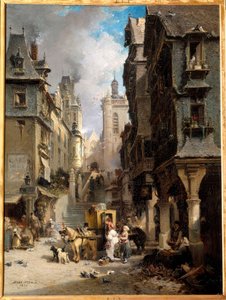 Rue de Morlaix v roce 1830 Obraz Julese Achille Noela (1815-1881) 1830 Quimper, Muzeum výtvarných umění