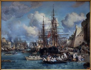 Přístav Brest (Francie) v roce 1864. Obraz Julese Noela (1815-1881). Olej na plátně