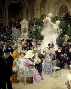 Belle epoque: „“ Pátek Salon des artistes francais“““ Mondanité během umělecké výstavy v Grand Palais v Paříži. Detail. Obraz Jules Alexandre Grun (1868-1934) 1911 Rouen. Muzeum výtvarných umění