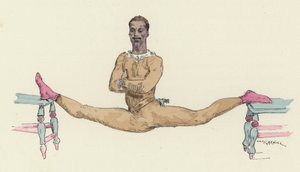 Mužský gymnasta dělá mezičasy (barevné lito)