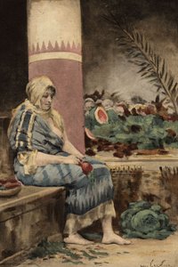 Livia Drusilla Augusta (58 př. n. l.), manželka římského císaře Augusta (Octaviana, Oktaviána nebo latinsky Gaius Julius Caesar Octavianus) (61 př. n. l. - 14 n. l.) loupající vegetu. Pantagruel. ilustrace Jules Garnier. In "Rabelais et l