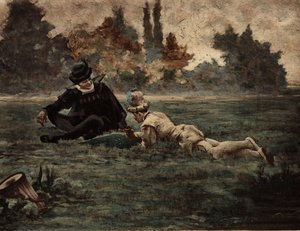 Muži hrající des. Gargantua. Ilustrace Jules Garnier. In "Rabelais et l