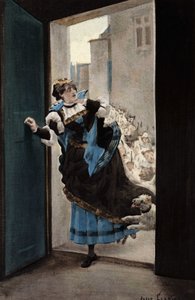 Žena, do které je Panurge zamilovaný, jde domů pronásledována psy. Pantagruel. Ilustrace Jules Garnier. V knize "Rabelais et l