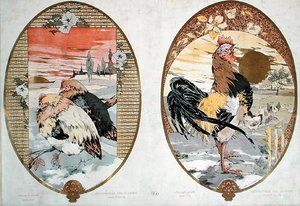 Kohout a kuřata, design pro obrazovku, cca 1900 (barevné lito)