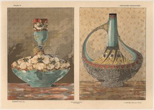 Vázy, deska 45 z knihy "Fantaisies decoratives", vyryl Gillot, vydal Jules Rouam, Librairie de l