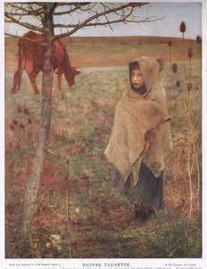 Francie, malá; dívka; fauveta; kráva; venkovský; chudý; oblečení od Jules Bastien Lepage