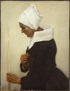 Bretaňská rolnická žena držící Taper, c.1869 od Jules Breton