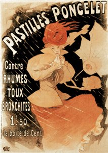 Reklamní plakát na Pastilles Poncelet, lék na nachlazení a bronchitidu, 1896.