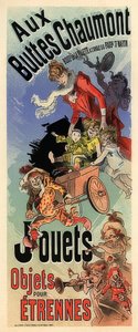 Aux Buttes Chaumont. Reklamní plakát pro hračkářství. Kolem roku 1900