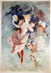 Karnevalový plakát od Julese Chereta: žena s maskou, B.N. Paříž. 19. století. od Jules Cheret