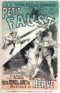 Hudba. Malý Faust, opereta Herve. Plakát Julese Chereta pro reprezentaci v Paříži od Jules Cheret