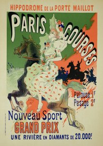 Reprodukce reklamního plakátu "Paris Courses", Hippodrome de la Porte Maillot, Paříž, 1890.