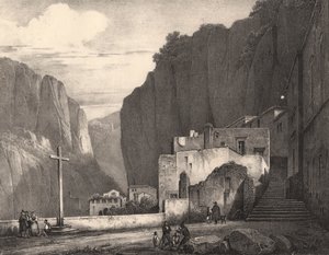 Pohled na Amalfi, Kampánie, Itálie, litografie podle kresby Julese Coigneta (1798-1860), 258x245 cm