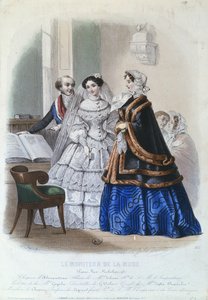 Svatební šaty, módní talíř z Le Moniteur de la Mode, 1854 od Jules David