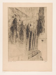 Pohled na boční fasádu Sint-Niklaaskerk v Gentu Eglise St Nicolas Gand (titul na objektu) Rue du Chapeau Rouge a Gand od Jules De Bruycker (signed by artist)