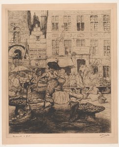 Panoráma města s ovocným trhem v Gentu Ovocný trh v Gentu (název na objektu) od Jules De Bruycker (signed by artist)