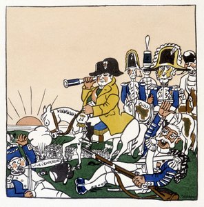 Napoleon v bitvě u Slavkova (1805) - v „Histoire de France“ od Julese Depaquita, ill. sám, ed. jonquières, Paříž