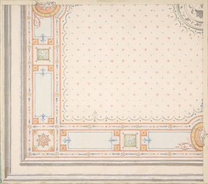 Návrh na stropní recto, míry s kódem designu verso, 2. polovina 19. století. Tvůrci: Jules-Edmond-Charles Lachaise, Eugène-Pierre Gourdet. od Jules Edmond Charles Lachaise and Eugène Pierre Gourdet