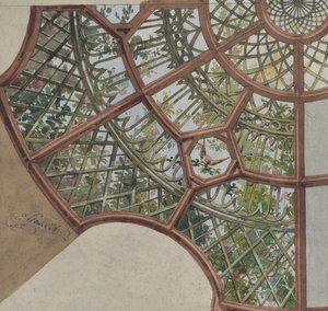 Návrh stropu s mřížkou a kvetoucí révou, druhá polovina 19. století. Tvůrci: Jules-Edmond-Charles Lachaise, Eugène-Pierre Gourdet.