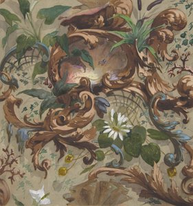 Design pro tapety s lasturami, lekníny a orobincem, 1830-97. Tvůrci: Jules-Edmond-Charles Lachaise, Eugène-Pierre Gourdet. od Jules Edmond Charles Lachaise and Eugène Pierre Gourdet