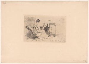 Žena s ventilátorem v nízké židli od Jules Ferdinand Jacquemart (attributed to)