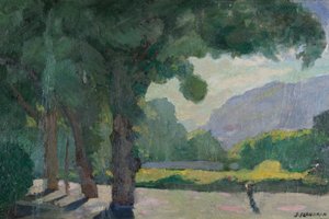 Grenoble, näkymä otettu Île Verte 1922 Öljy pahville od Jules Flandrin