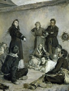 Louise Michel (1830-1905) Talking to Communards (olej na plátně)