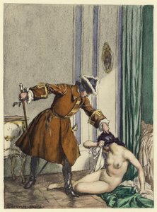 Ilustrace k pamětem Casanovy (barevná litografie)