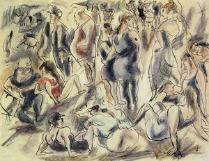 Americká pláž; Plage American, kolem roku 1917 od Jules Pascin