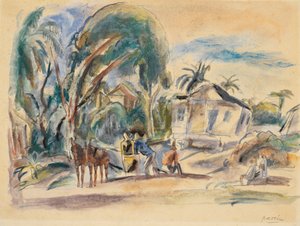 Krajina, domy a stromy od Jules Pascin