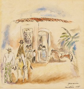 Krajina s figurami, Havana, 1915 (wc na papíře) od Jules Pascin