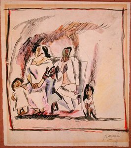 Matka, otec a tři děti (akvarel na papíře) od Jules Pascin
