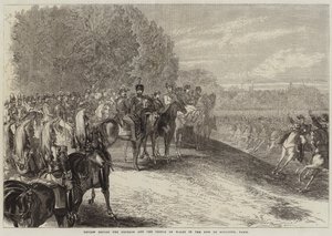 Recenze před císařem a princem z Walesu v Bois de Boulogne v Paříži