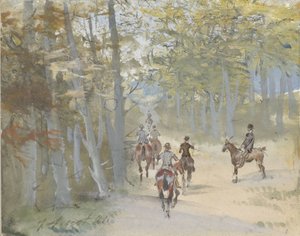 Lesní krajina s jezdci od Jules baron Finot
