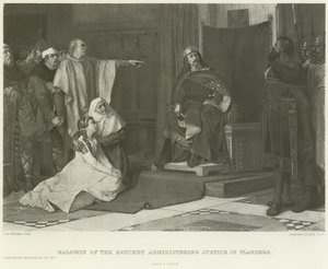Baldwin of the Hatchet vykonávající spravedlnost ve Flandrech (hlubotisk) od Juliaan de Vriendt