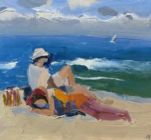 Figurky u moře, St Ives (olej na palubě) od Julian Bailey