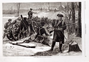 Zimní scéna v táboře kontinentální armády ve Valley Forge, Pennsylvania, 1780, z 