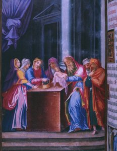 Prezentace v chrámu, z faksimile breviáře španělského krále Filipa II., 1569 (pergamen)