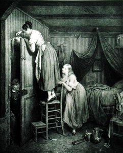Nosy Parker Punnished, vyrytý Alphonse Leon Noel (1807-84) (tisk) od Julien (after) Vallou de Villeneuve