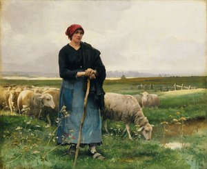 Pastýřka se svým stádem, od Julien Dupre