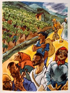 Francouzská vinice. 1944. Ilustrace Julien Pavil